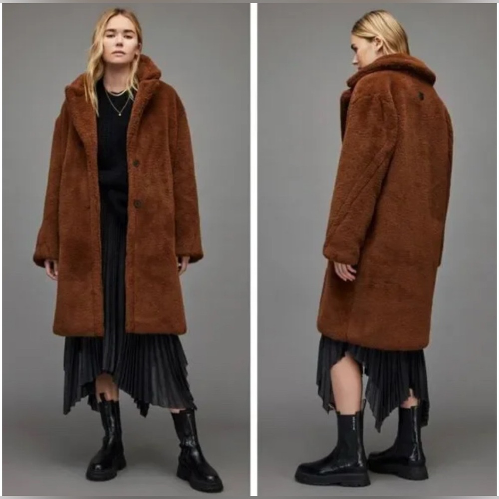 All Saints Doria Brown Faux Fur Coat